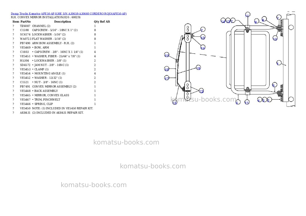 Komatsu afe50-ap 830e s/n a30659-a30660 cordero rojo Parts catalog cover Page 9