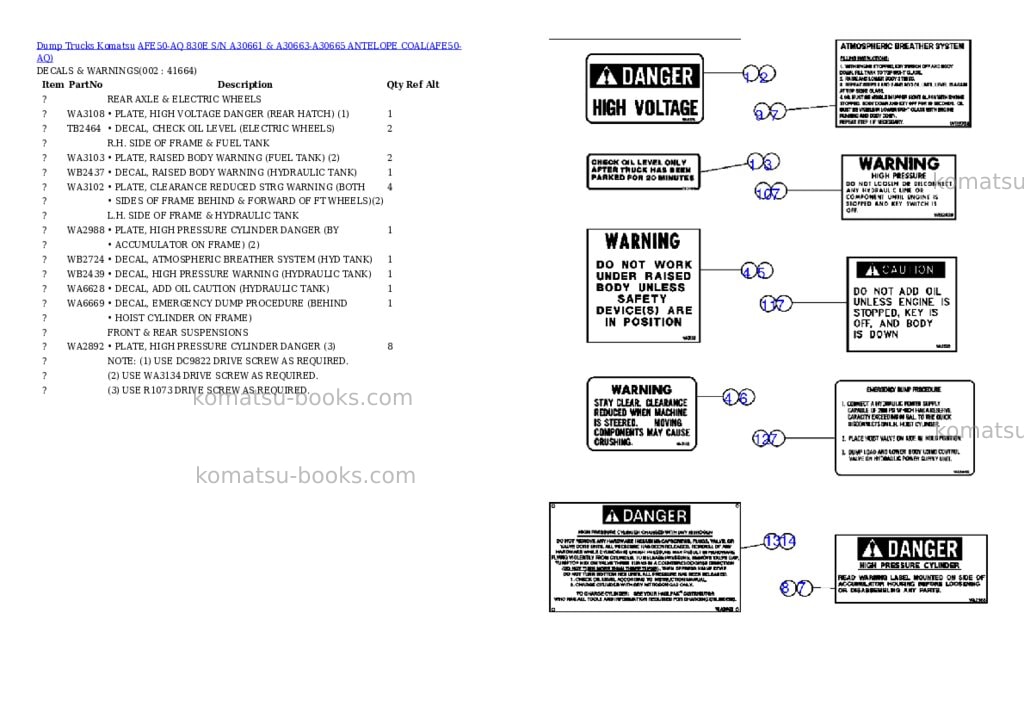 Komatsu afe50-aq 830e s/n a30661 & a30663-a30665 antelope coal Parts catalog cover Komatsu afe50-aq 830e s/n a30661 & a30663-a30665 antelope coal Parts catalog cover