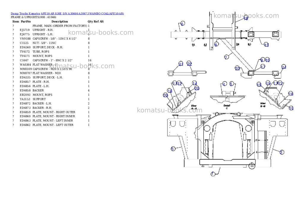 Komatsu afe50-ar 830e s/n a30666-a30673 wambo coal Parts catalog cover Page 4 Komatsu afe50-ar 830e s/n a30666-a30673 wambo coal Parts catalog cover Page 4