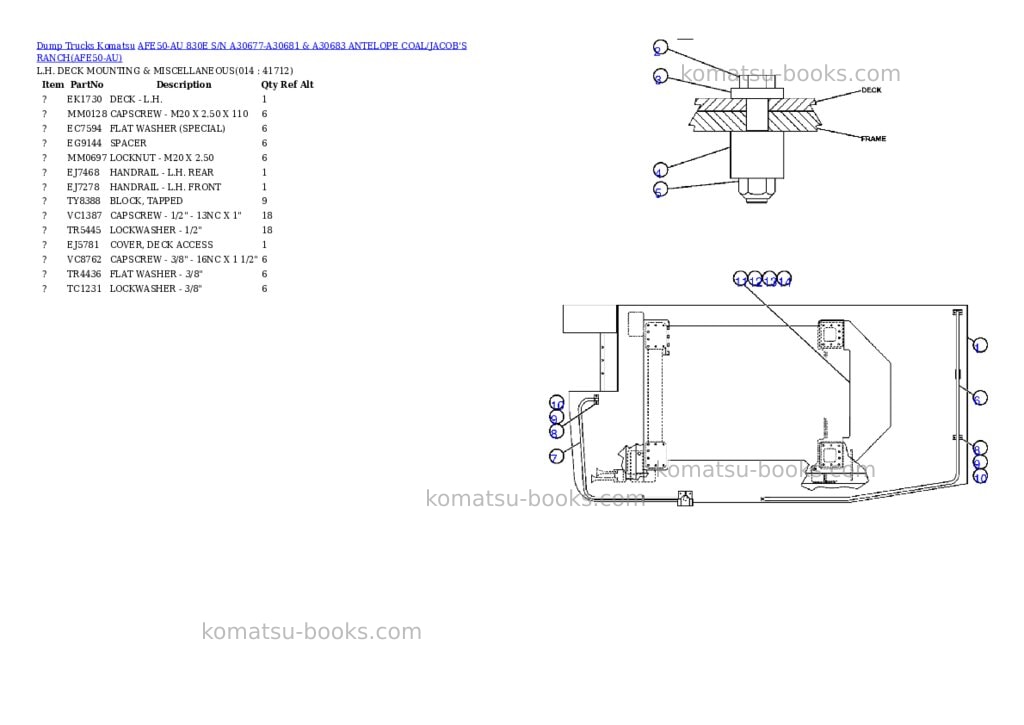 Komatsu AFE50-AU 830E S/N A30677-A30681 & A30683 ANTELOPE COAL/JACOB'S RANCH Parts catalog cover Page 8