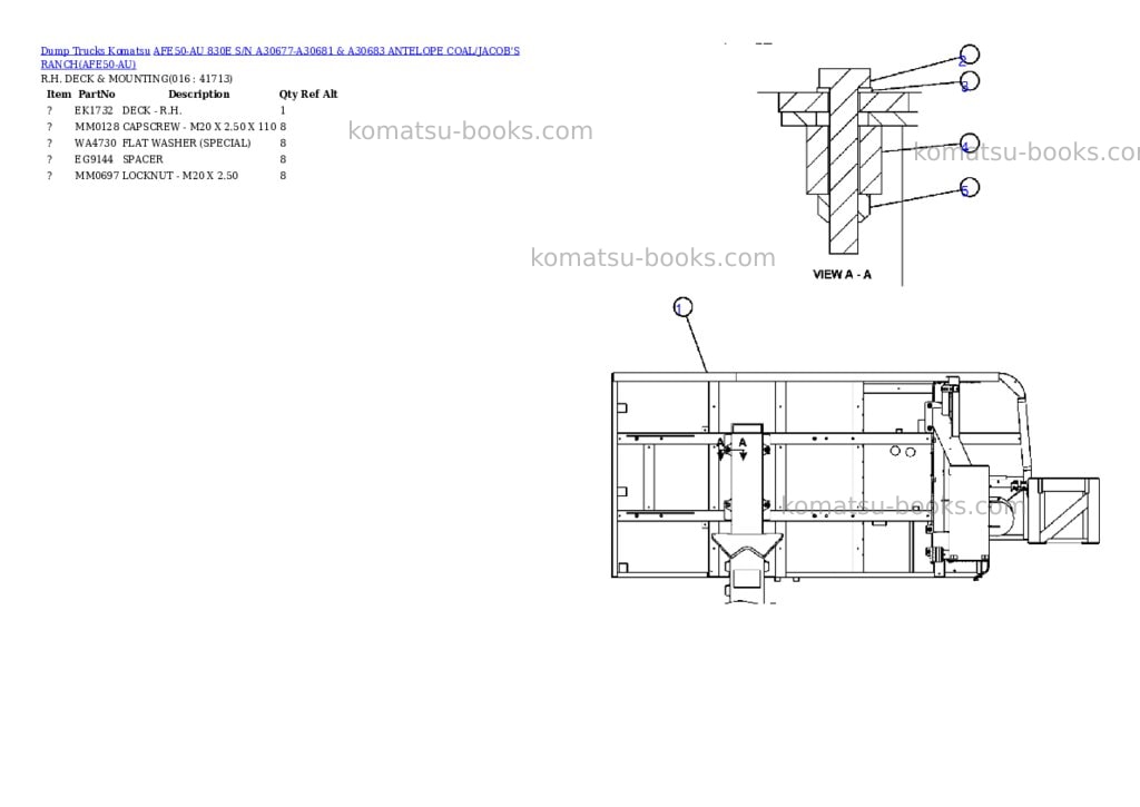 Komatsu AFE50-AU 830E S/N A30677-A30681 & A30683 ANTELOPE COAL/JACOB'S RANCH Parts catalog cover Page 9