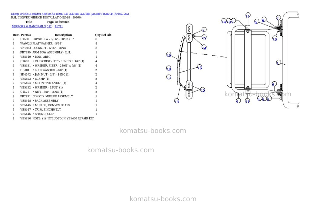 Komatsu AFE50-AX 830E S/N A30686-A30688 JACOB'S RANCH Parts catalog cover Page 10 Komatsu AFE50-AX 830E S/N A30686-A30688 JACOB'S RANCH Parts catalog cover Page 10