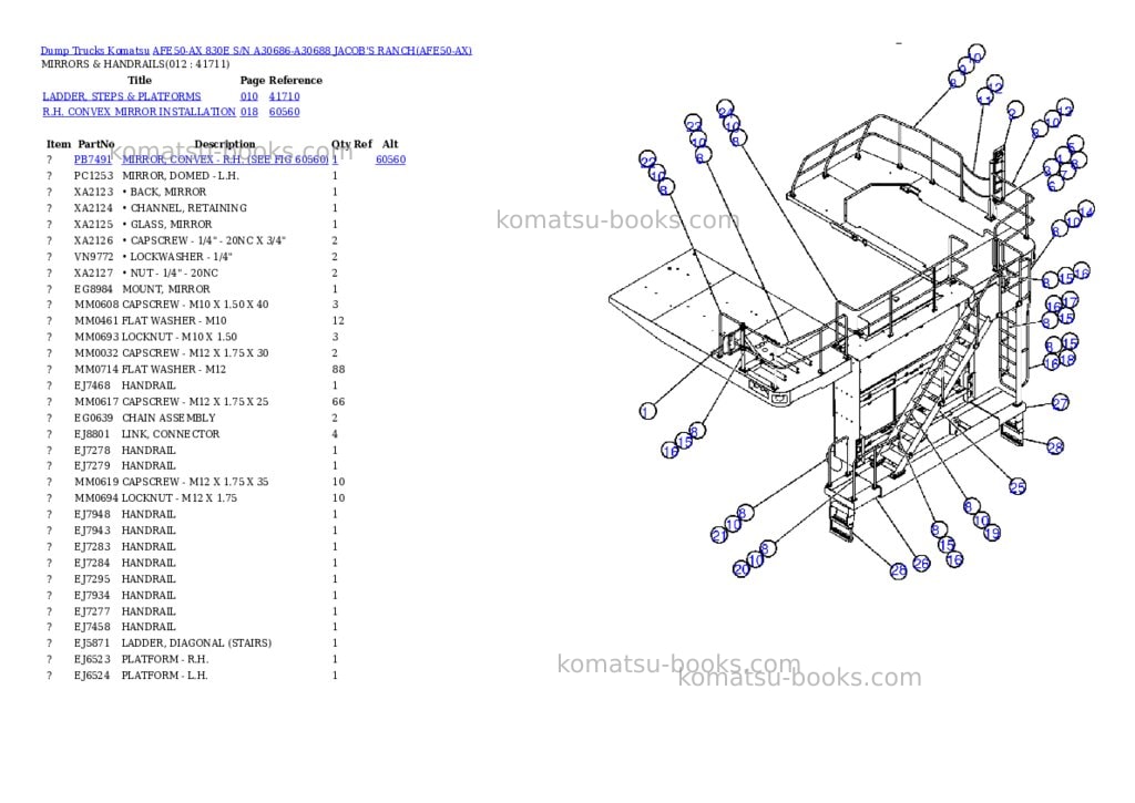 Komatsu AFE50-AX 830E S/N A30686-A30688 JACOB'S RANCH Parts catalog cover Page 7 Komatsu AFE50-AX 830E S/N A30686-A30688 JACOB'S RANCH Parts catalog cover Page 7