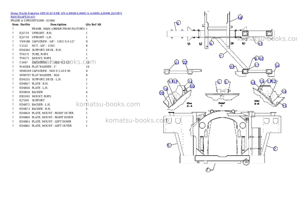 Komatsu AFE50-AY 830E S/N A30689-A30692 & A30695-A30696 JACOB'S RANCH Parts catalog cover Page 5