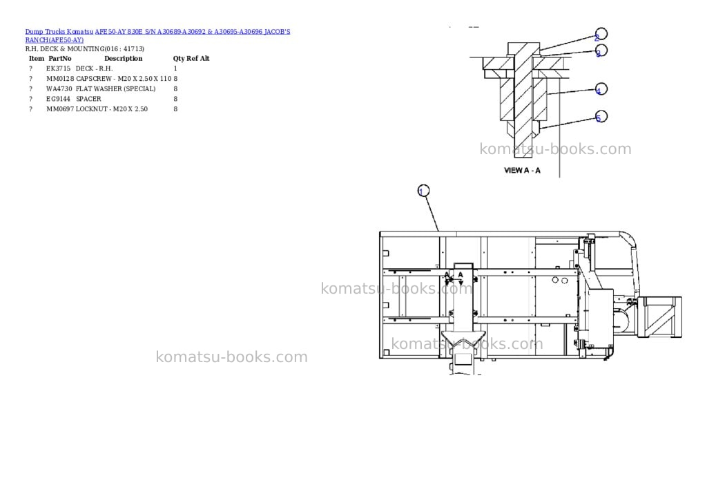 Komatsu AFE50-AY 830E S/N A30689-A30692 & A30695-A30696 JACOB'S RANCH Parts catalog cover Page 9