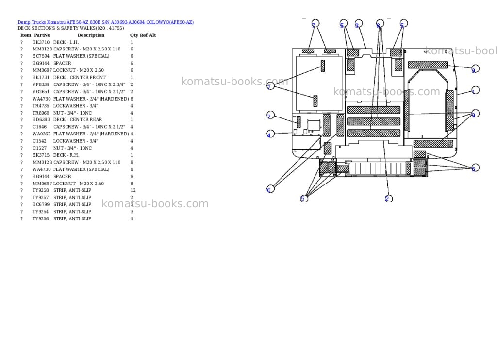 Komatsu afe50-az 830e s/n a30693-a30694 colowyo Parts catalog cover Page 10