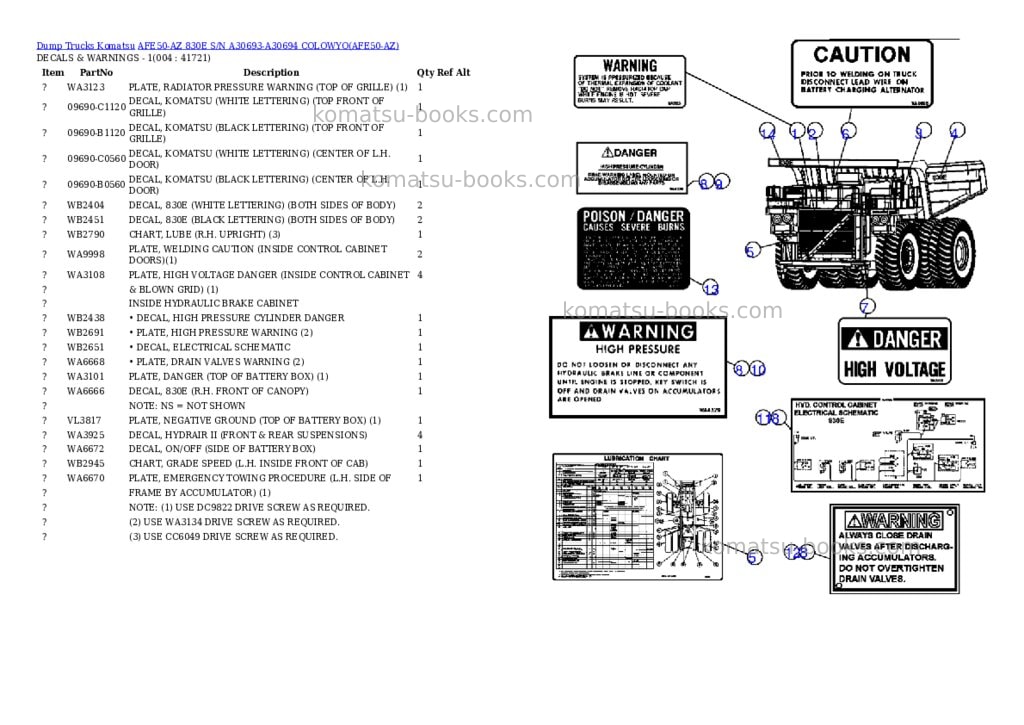 Komatsu afe50-az 830e s/n a30693-a30694 colowyo Parts catalog cover Page 2