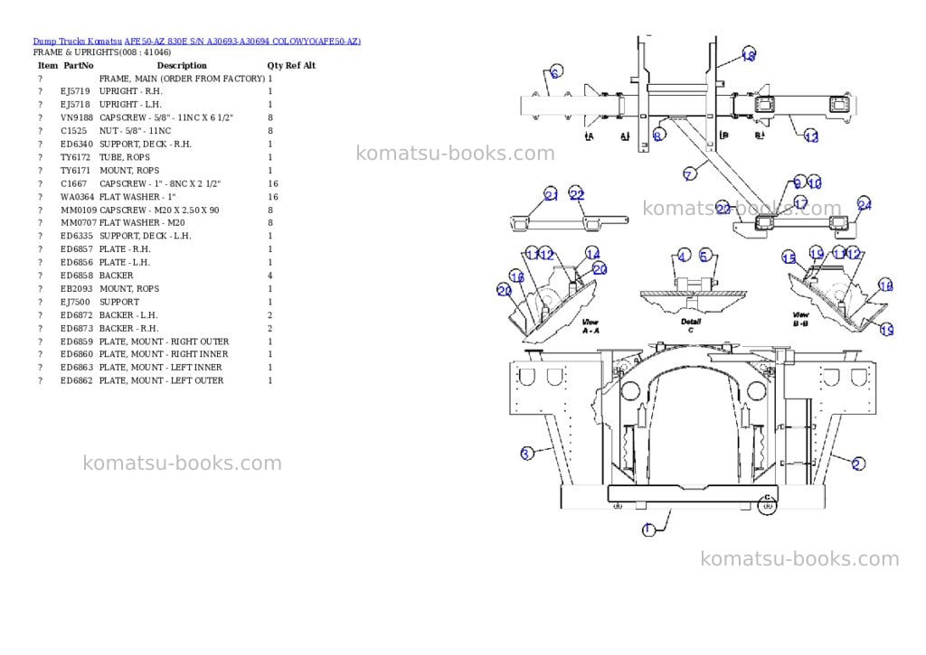 Komatsu afe50-az 830e s/n a30693-a30694 colowyo Parts catalog cover Page 4