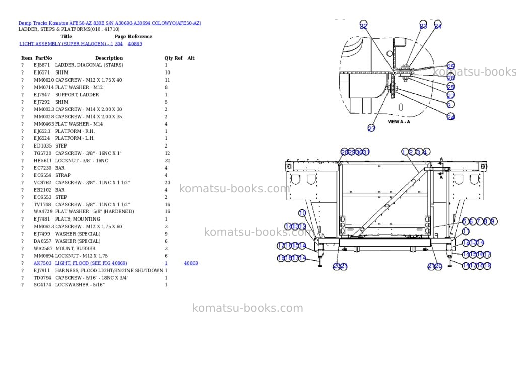 Komatsu afe50-az 830e s/n a30693-a30694 colowyo Parts catalog cover Page 5