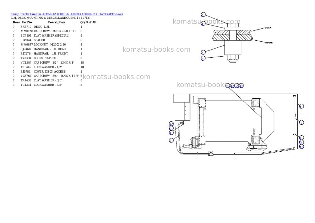 Komatsu afe50-az 830e s/n a30693-a30694 colowyo Parts catalog cover Page 7