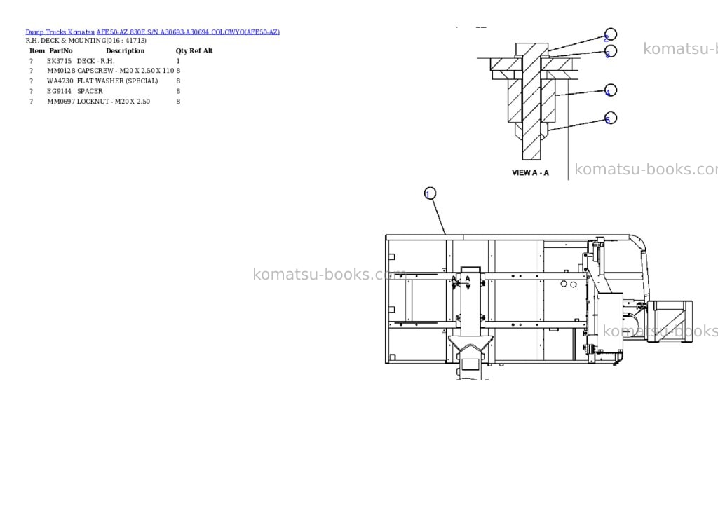 Komatsu afe50-az 830e s/n a30693-a30694 colowyo Parts catalog cover Page 8