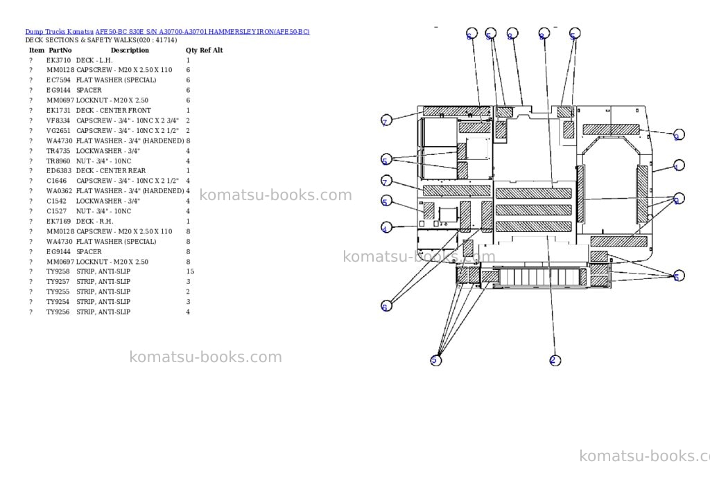 Komatsu afe50-bc 830e s/n a30700-a30701 hammersley iron Parts catalog cover Page 10 Komatsu afe50-bc 830e s/n a30700-a30701 hammersley iron Parts catalog cover Page 10
