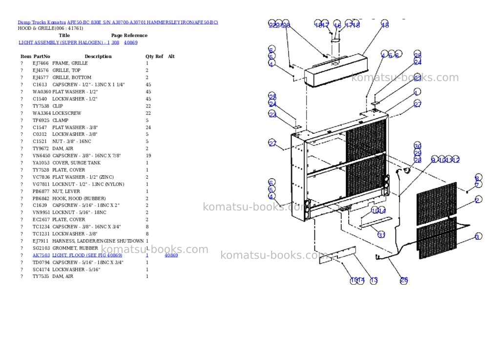 Komatsu afe50-bc 830e s/n a30700-a30701 hammersley iron Parts catalog cover Page 3 Komatsu afe50-bc 830e s/n a30700-a30701 hammersley iron Parts catalog cover Page 3