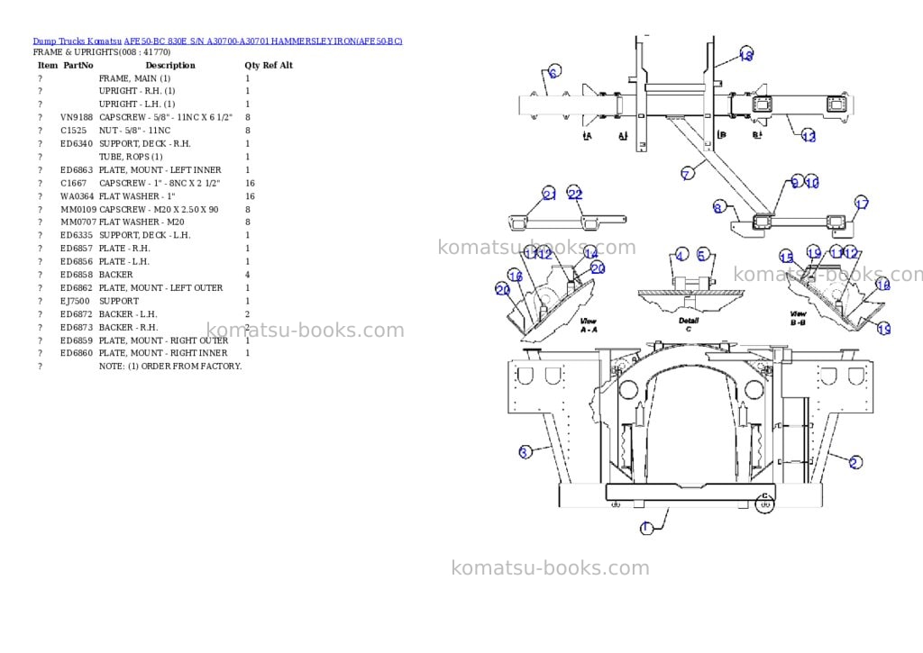 Komatsu afe50-bc 830e s/n a30700-a30701 hammersley iron Parts catalog cover Page 4 Komatsu afe50-bc 830e s/n a30700-a30701 hammersley iron Parts catalog cover Page 4
