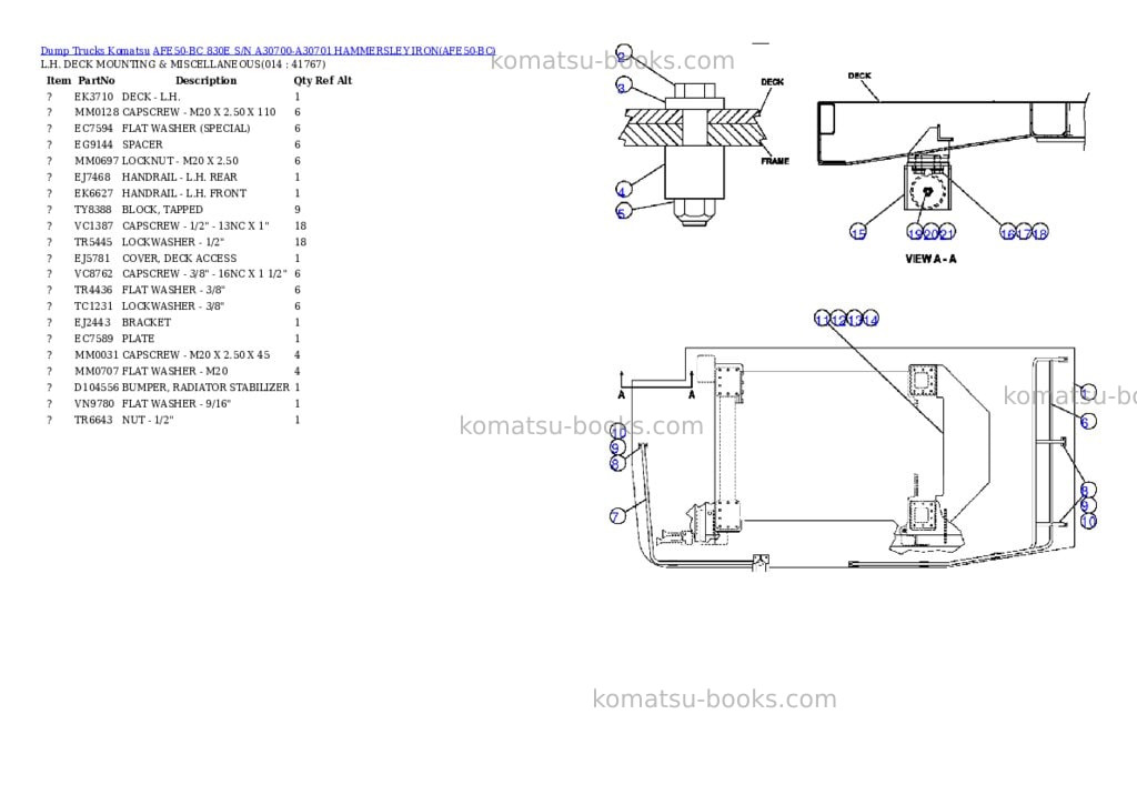 Komatsu afe50-bc 830e s/n a30700-a30701 hammersley iron Parts catalog cover Page 7 Komatsu afe50-bc 830e s/n a30700-a30701 hammersley iron Parts catalog cover Page 7