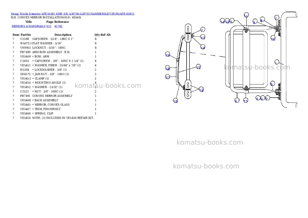 Komatsu afe50-bc 830e s/n a30700-a30701 hammersley iron Parts catalog cover Page 9 Komatsu afe50-bc 830e s/n a30700-a30701 hammersley iron Parts catalog cover Page 9