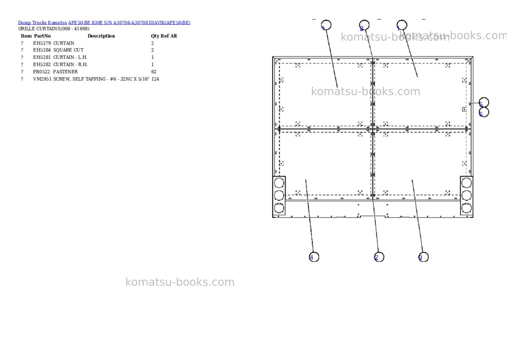 Komatsu afe50-be 830e s/n a30706-a30708 diavik Parts catalog cover Page 4 Komatsu afe50-be 830e s/n a30706-a30708 diavik Parts catalog cover Page 4