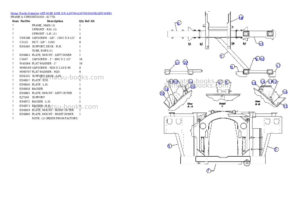 Komatsu afe50-be 830e s/n a30706-a30708 diavik Parts catalog cover Page 5 Komatsu afe50-be 830e s/n a30706-a30708 diavik Parts catalog cover Page 5