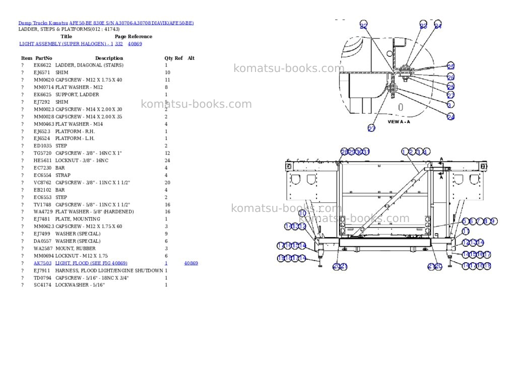 Komatsu afe50-be 830e s/n a30706-a30708 diavik Parts catalog cover Page 6 Komatsu afe50-be 830e s/n a30706-a30708 diavik Parts catalog cover Page 6