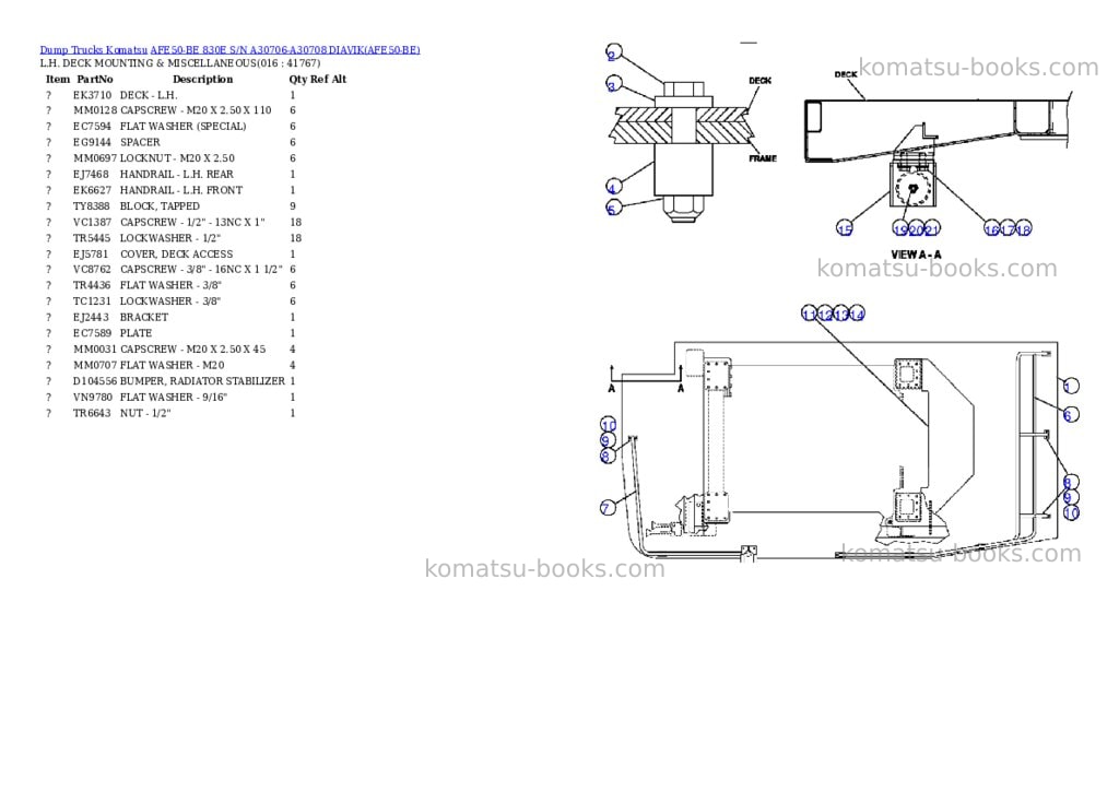 Komatsu afe50-be 830e s/n a30706-a30708 diavik Parts catalog cover Page 8 Komatsu afe50-be 830e s/n a30706-a30708 diavik Parts catalog cover Page 8