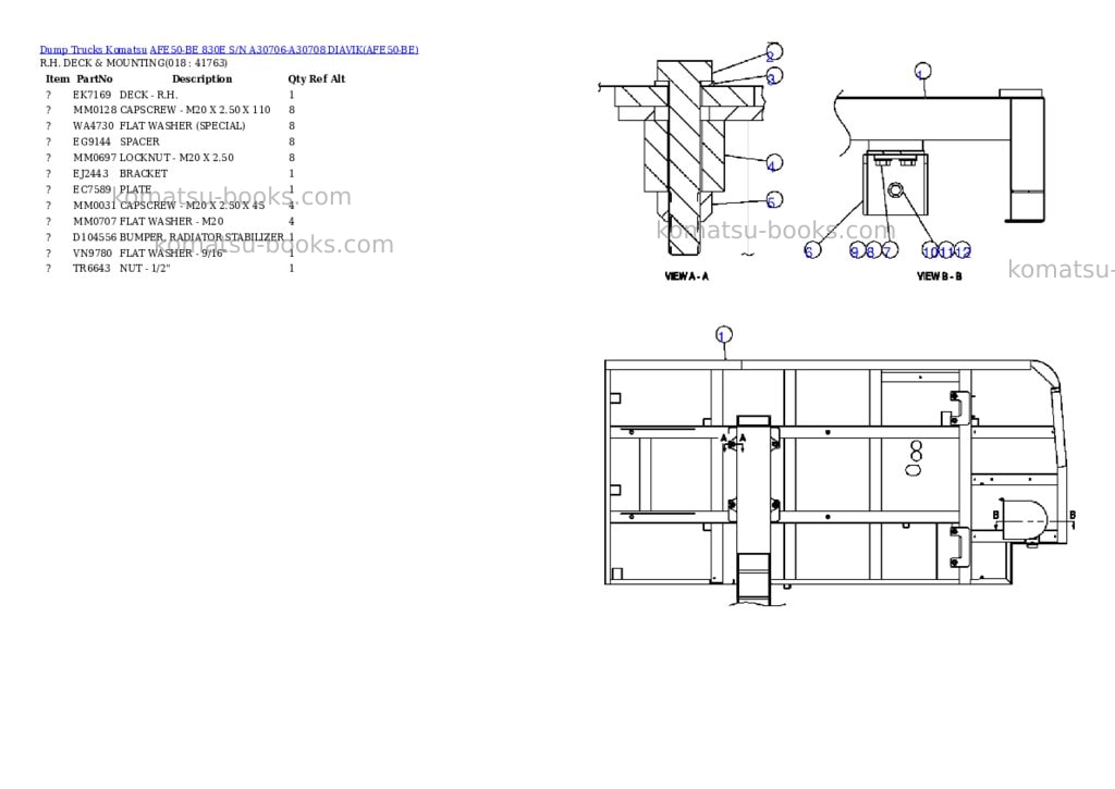 Komatsu afe50-be 830e s/n a30706-a30708 diavik Parts catalog cover Page 9 Komatsu afe50-be 830e s/n a30706-a30708 diavik Parts catalog cover Page 9