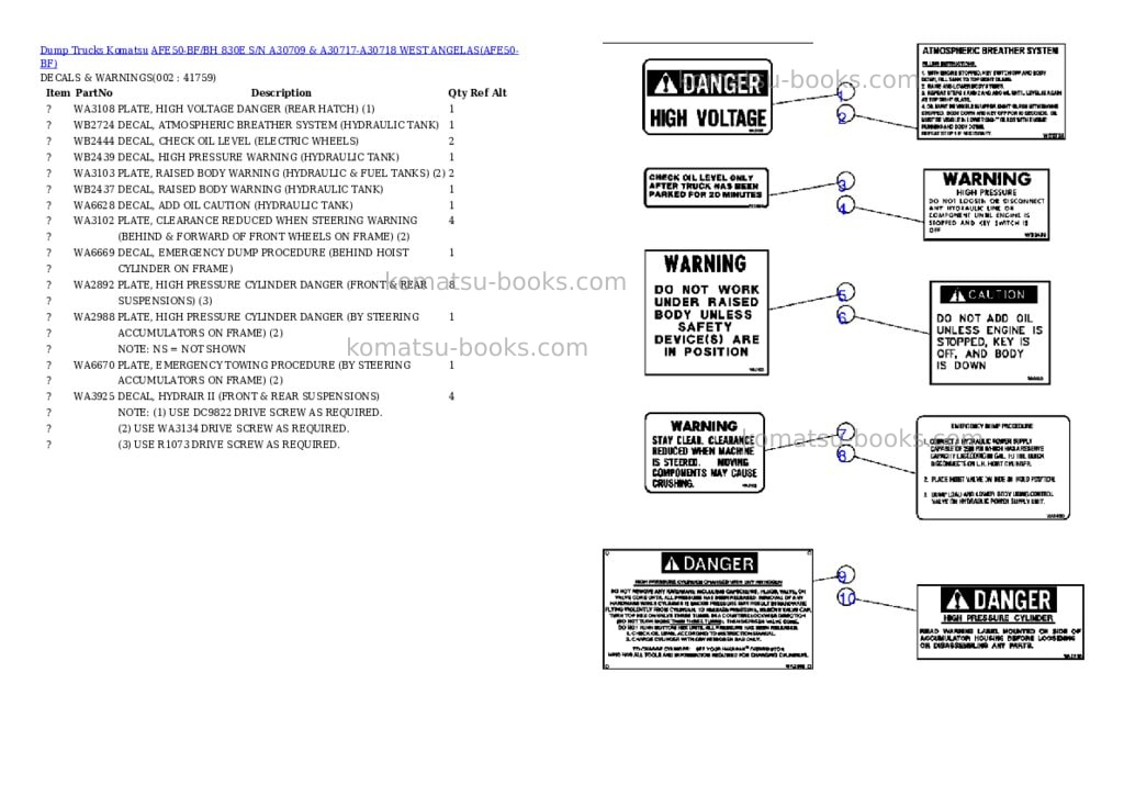 Komatsu afe50-bf/bh 830e s/n a30709 & a30717-a30718 west angelas Parts catalog cover Komatsu afe50-bf/bh 830e s/n a30709 & a30717-a30718 west angelas Parts catalog cover