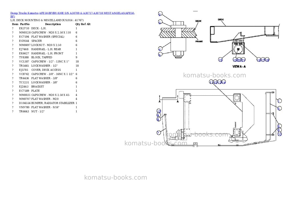 Komatsu afe50-bf/bh 830e s/n a30709 & a30717-a30718 west angelas Parts catalog cover Page 7 Komatsu afe50-bf/bh 830e s/n a30709 & a30717-a30718 west angelas Parts catalog cover Page 7