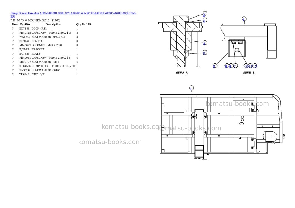 Komatsu afe50-bf/bh 830e s/n a30709 & a30717-a30718 west angelas Parts catalog cover Page 8 Komatsu afe50-bf/bh 830e s/n a30709 & a30717-a30718 west angelas Parts catalog cover Page 8