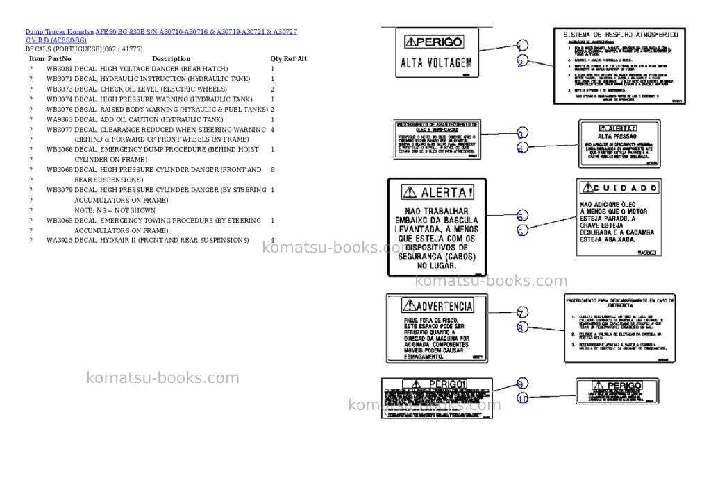 Komatsu afe50-bg 830e s/n a30710-a30716 & a30719-a30721 & a30727 c.v.r.d. Parts catalog cover Komatsu afe50-bg 830e s/n a30710-a30716 & a30719-a30721 & a30727 c.v.r.d. Parts catalog cover