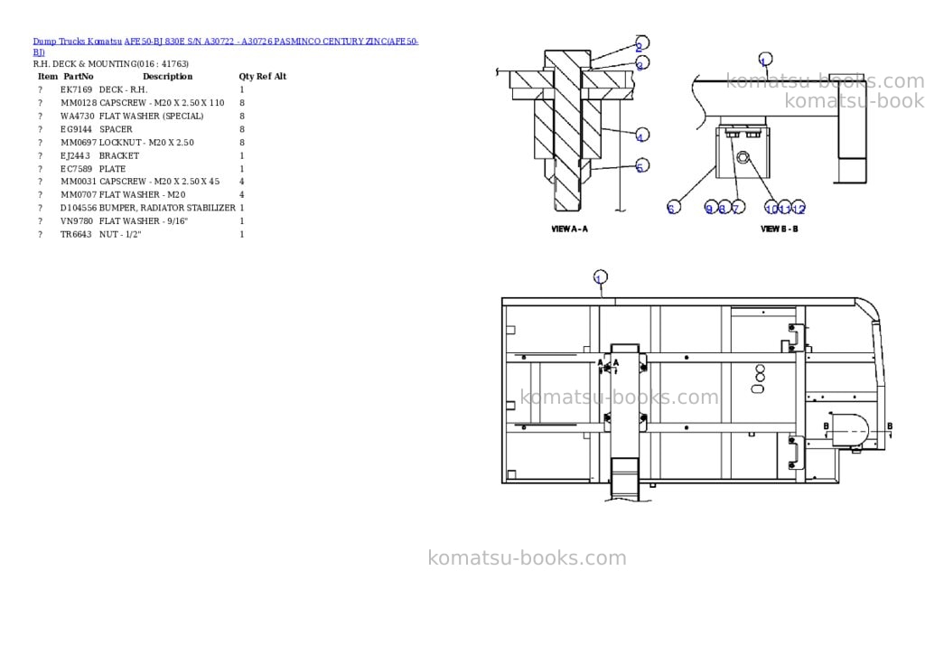 Komatsu afe50-bj 830e s/n a30722 - a30726 pasminco century zinc Parts catalog cover Page 8 Komatsu afe50-bj 830e s/n a30722 - a30726 pasminco century zinc Parts catalog cover Page 8