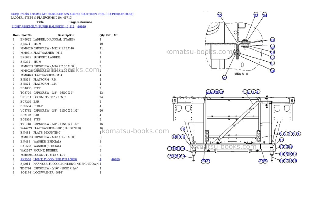 Komatsu afe50-bk 830e s/n a30728 southern peru copper Parts catalog cover Page 5