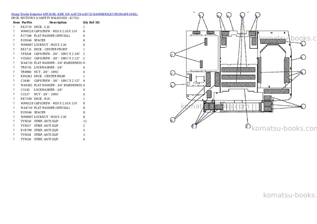 Komatsu afe50-bl 830e s/n a30729-a30732 hammersley iron Parts catalog cover Page 10 Komatsu afe50-bl 830e s/n a30729-a30732 hammersley iron Parts catalog cover Page 10