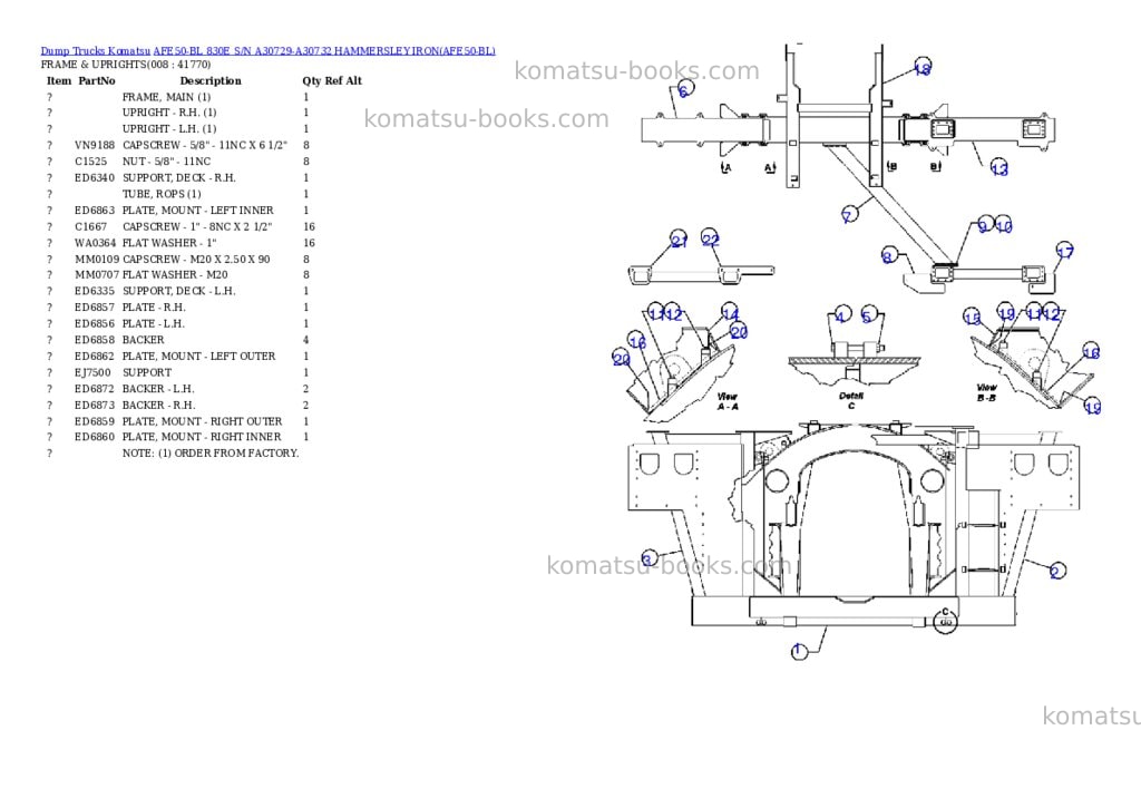 Komatsu afe50-bl 830e s/n a30729-a30732 hammersley iron Parts catalog cover Page 4 Komatsu afe50-bl 830e s/n a30729-a30732 hammersley iron Parts catalog cover Page 4