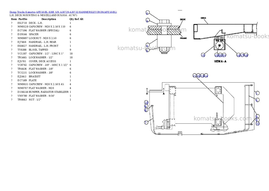 Komatsu afe50-bl 830e s/n a30729-a30732 hammersley iron Parts catalog cover Page 7 Komatsu afe50-bl 830e s/n a30729-a30732 hammersley iron Parts catalog cover Page 7