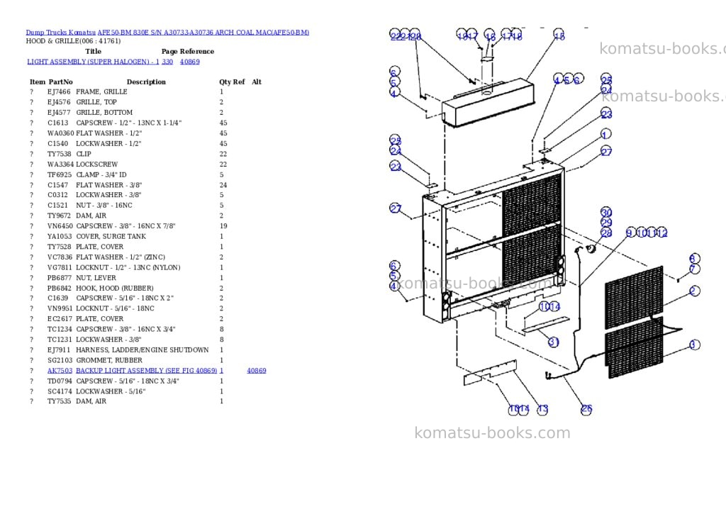 Komatsu afe50-bm 830e s/n a30733-a30736 arch coal mac Parts catalog cover Page 3
