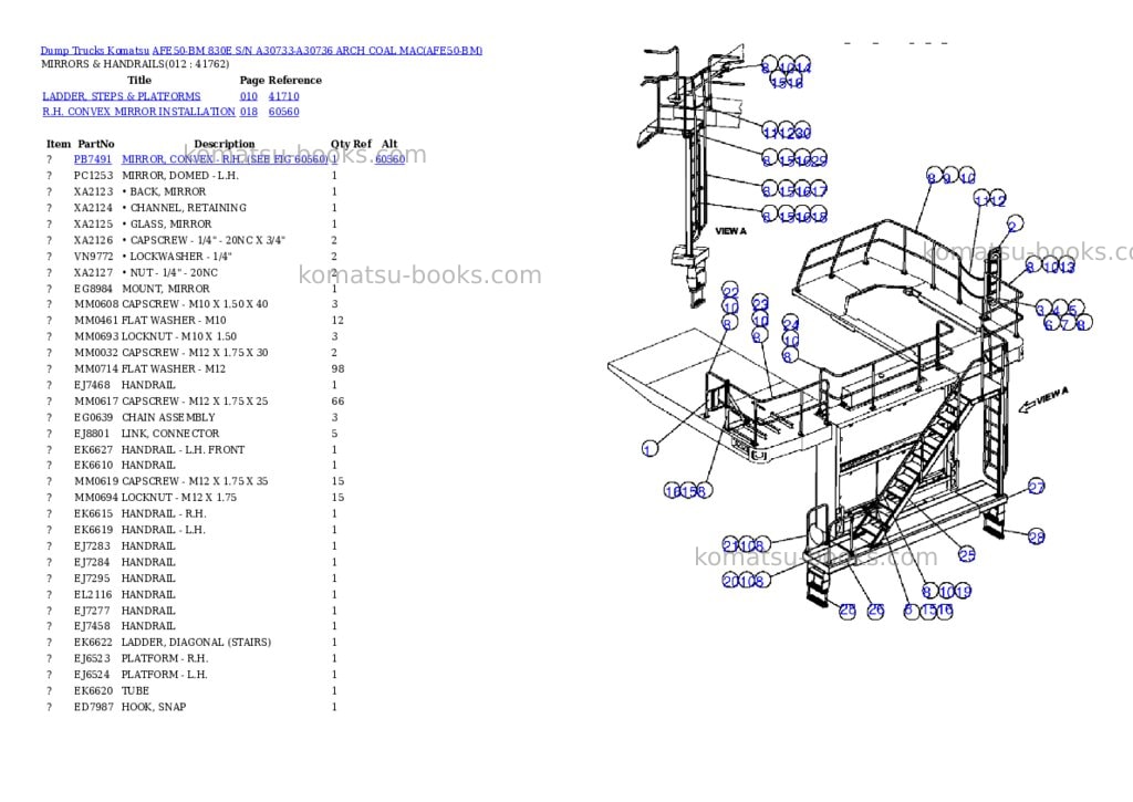 Komatsu afe50-bm 830e s/n a30733-a30736 arch coal mac Parts catalog cover Page 6