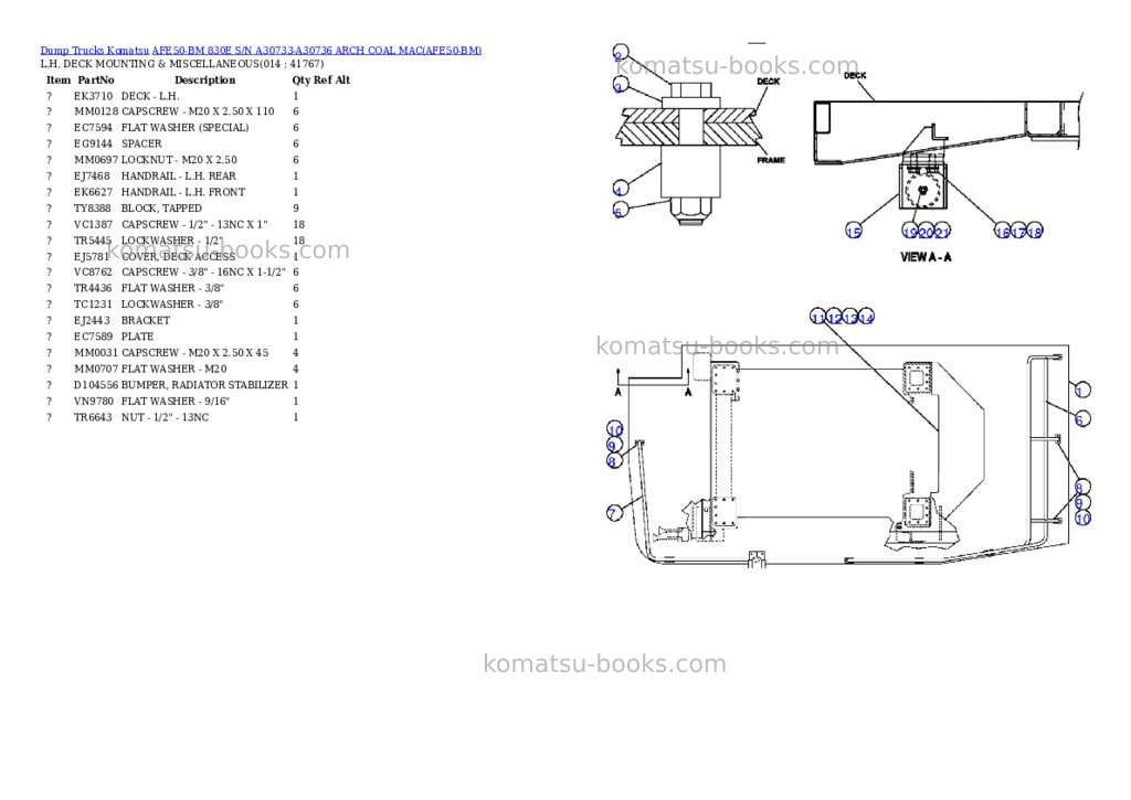 Komatsu afe50-bm 830e s/n a30733-a30736 arch coal mac Parts catalog cover Page 7