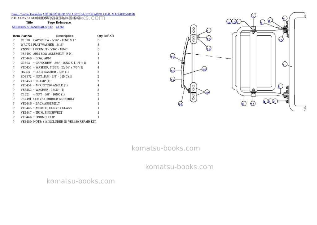 Komatsu afe50-bm 830e s/n a30733-a30736 arch coal mac Parts catalog cover Page 9