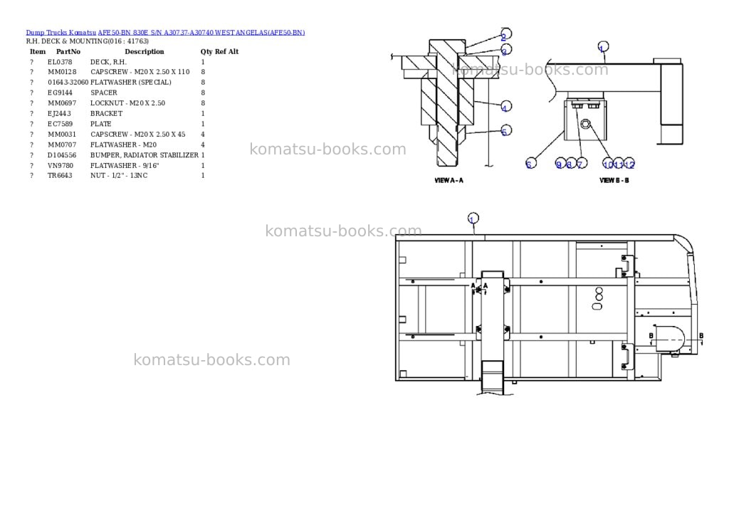 Komatsu afe50-bn 830e s/n a30737-a30740 west angelas Parts catalog cover Page 8 Komatsu afe50-bn 830e s/n a30737-a30740 west angelas Parts catalog cover Page 8