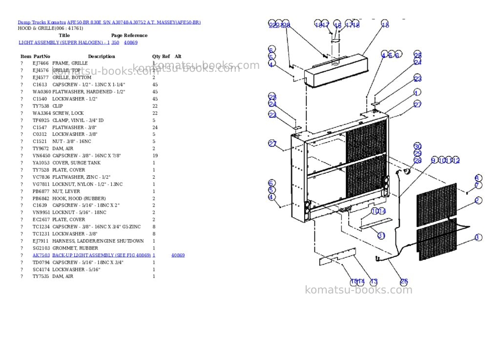 Komatsu afe50-br 830e s/n a30748-a30752 a.t. massey Parts catalog cover Page 3