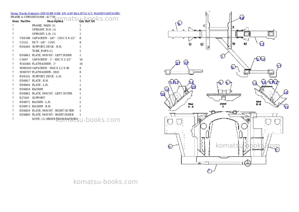 Komatsu afe50-br 830e s/n a30748-a30752 a.t. massey Parts catalog cover Page 4