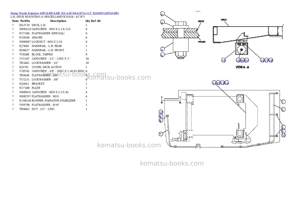 Komatsu afe50-br 830e s/n a30748-a30752 a.t. massey Parts catalog cover Page 7