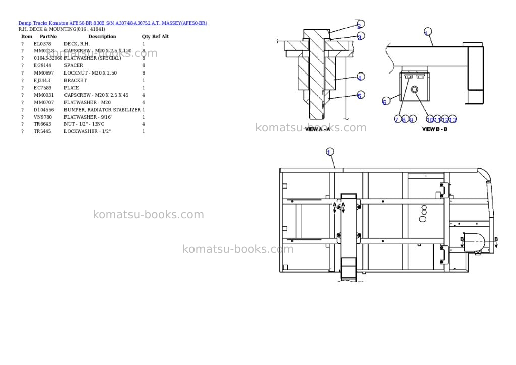 Komatsu afe50-br 830e s/n a30748-a30752 a.t. massey Parts catalog cover Page 8