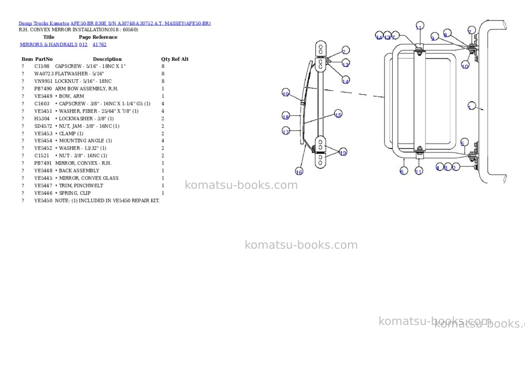 Komatsu afe50-br 830e s/n a30748-a30752 a.t. massey Parts catalog cover Page 9