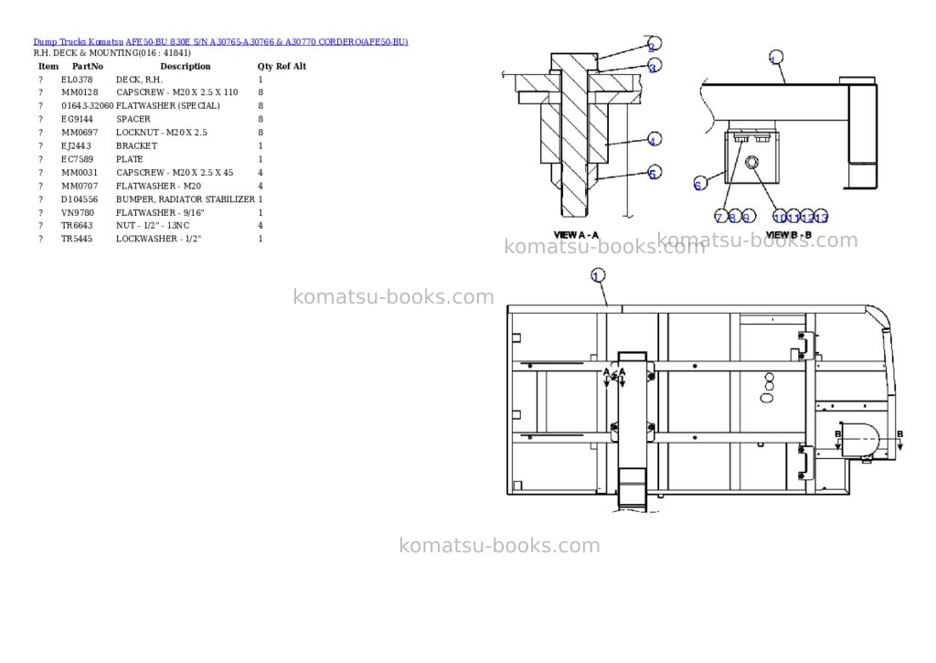 Komatsu afe50-bu 830e s/n a30765-a30766 & a30770 cordero Parts catalog cover Page 8