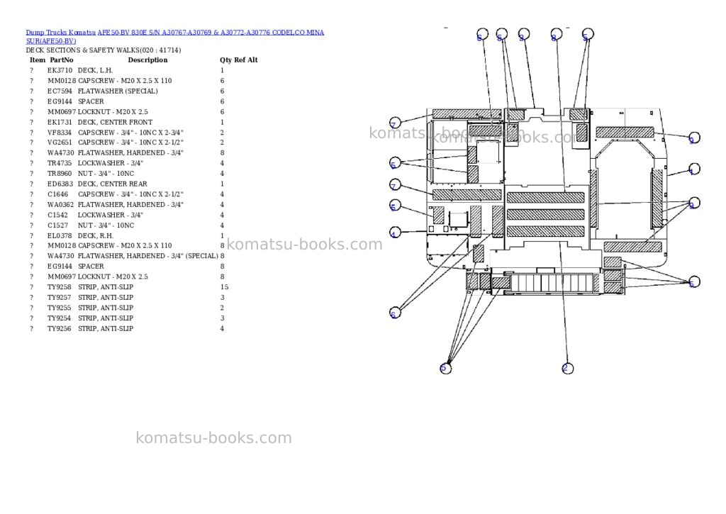 Komatsu afe50-bv 830e s/n a30767-a30769 & a30772-a30776 codelco mina sur Parts catalog cover Page 10