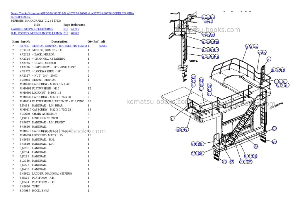 Komatsu afe50-bv 830e s/n a30767-a30769 & a30772-a30776 codelco mina sur Parts catalog cover Page 6