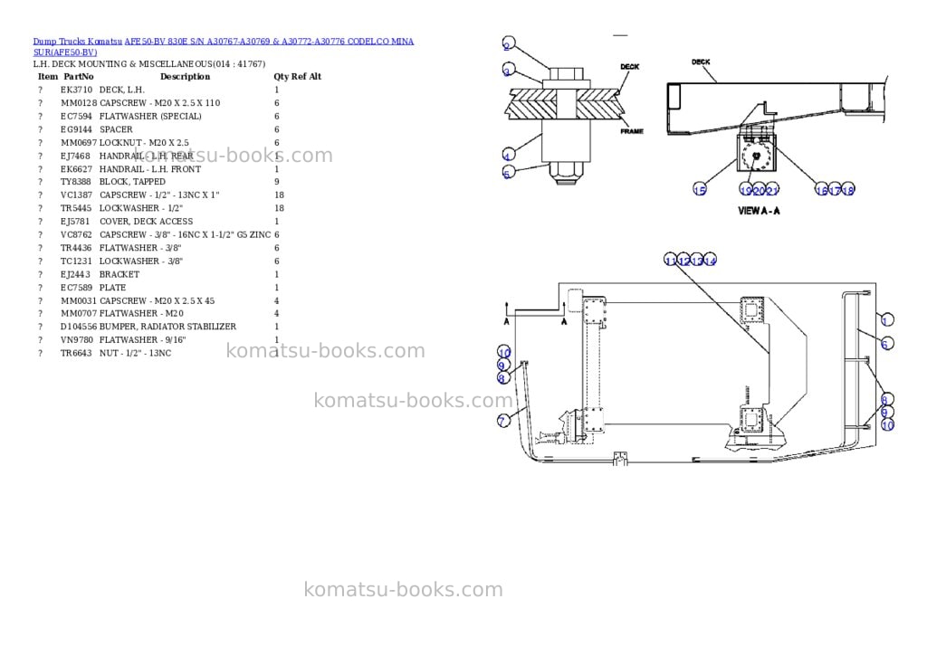 Komatsu afe50-bv 830e s/n a30767-a30769 & a30772-a30776 codelco mina sur Parts catalog cover Page 7