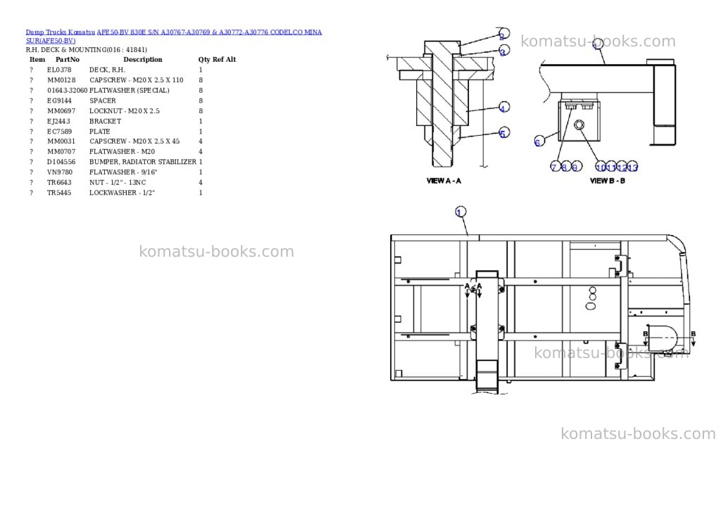 Komatsu afe50-bv 830e s/n a30767-a30769 & a30772-a30776 codelco mina sur Parts catalog cover Page 8