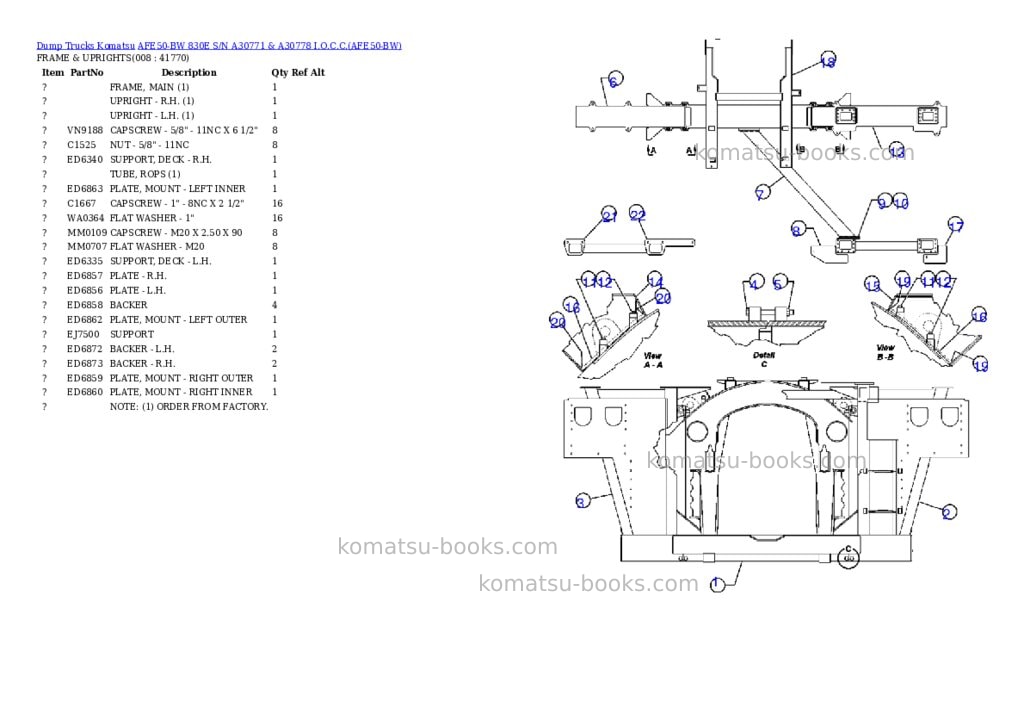 Komatsu afe50-bw 830e s/n a30771 & a30778 i.o.c.c. Parts catalog cover Page 4 Komatsu afe50-bw 830e s/n a30771 & a30778 i.o.c.c. Parts catalog cover Page 4